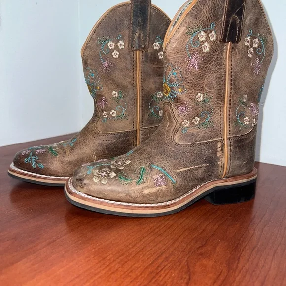 Leather Cowboy Boots, Floral Embroidered, Youth 11.5, Smoky Mountain Girls - Picture 2 of 6